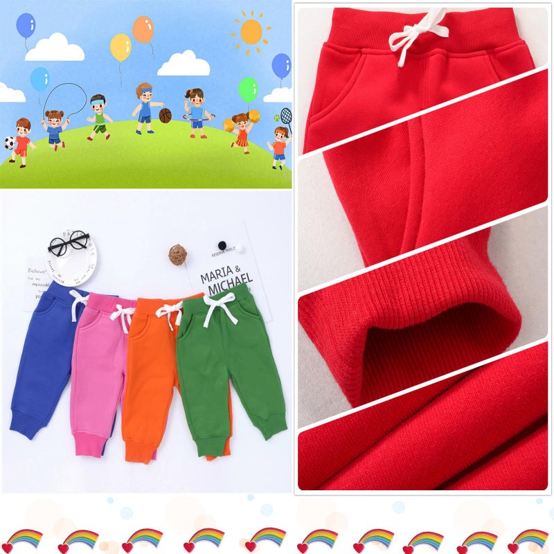 CuteOn Unisex Toddler Jogger Pants Kids Cotton Elastic Waist Winter Baby Sweatpants Pants 4Years Red - Image 4